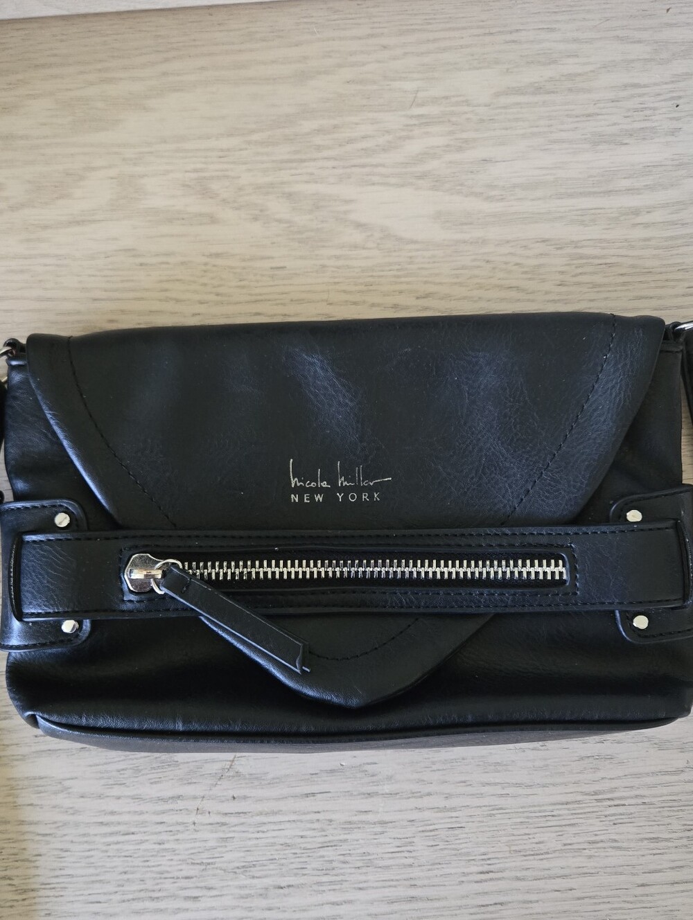 Nicole Miller Black Crossbody With Zip Accent